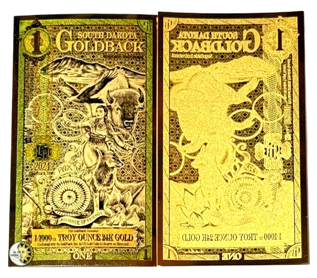 LOT 100 X 1 SOUTH DAKOTA GOLDBACK AURUM 24KT GOLD FOIL NOTE BU 1