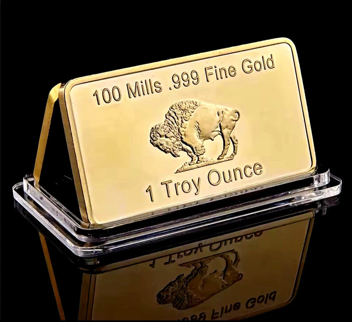1 TROY OZ 24K 100 MILS .999 GOLD LAYERED BUFFALO BAR IN PROTECTIVE