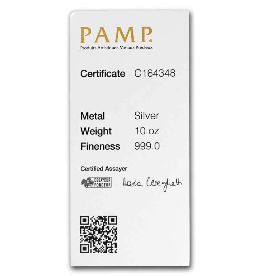 10 TROY OZ .999 FINE SILVER PAMP SUISSE SERIALIZED BAR BU
