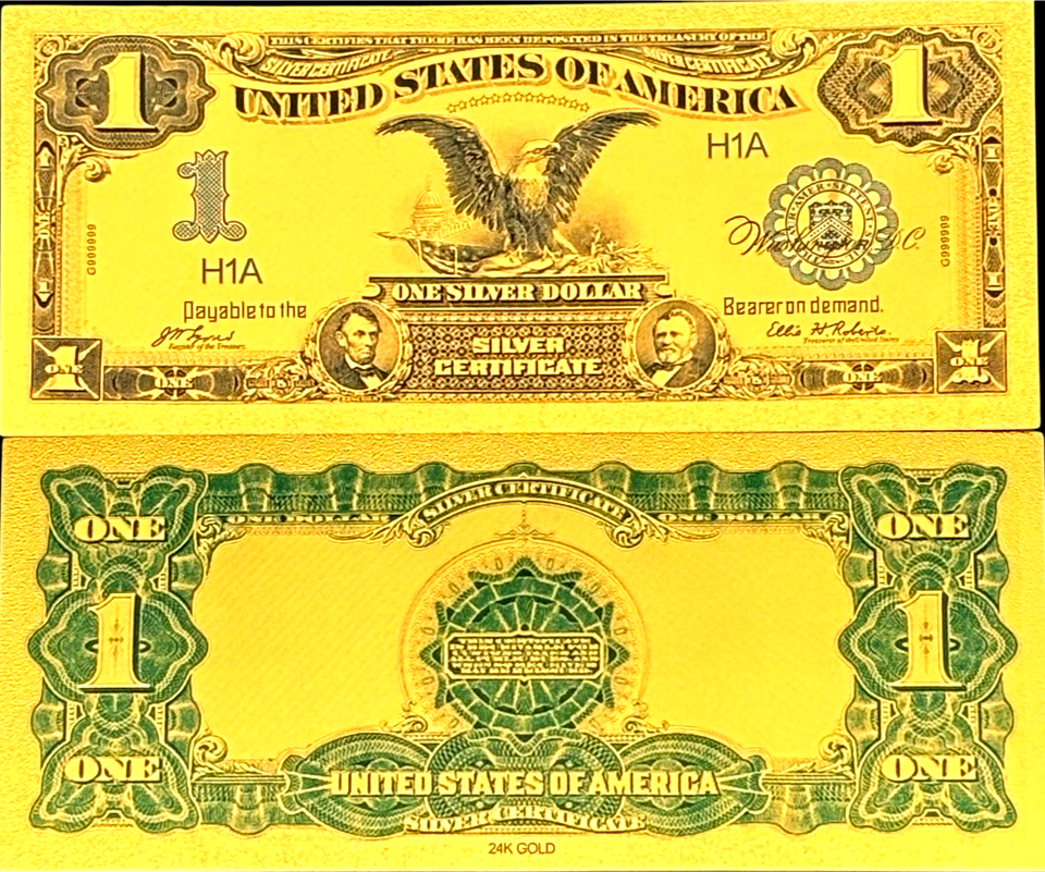 1899 $1 EAGLE SILVER CERTIFICATE BILL US 24K GOLD BANKNOTE IN 
