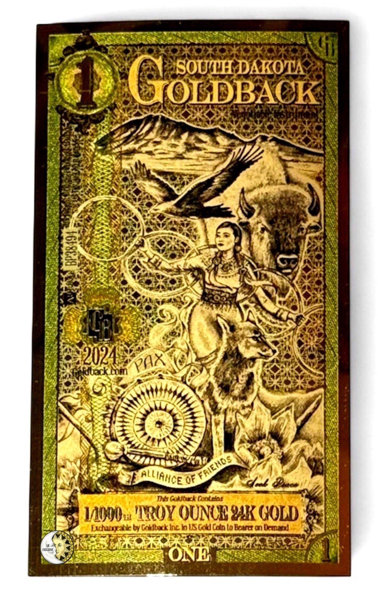 LOT 100 X 1 SOUTH DAKOTA GOLDBACK AURUM 24KT GOLD FOIL NOTE BU 1