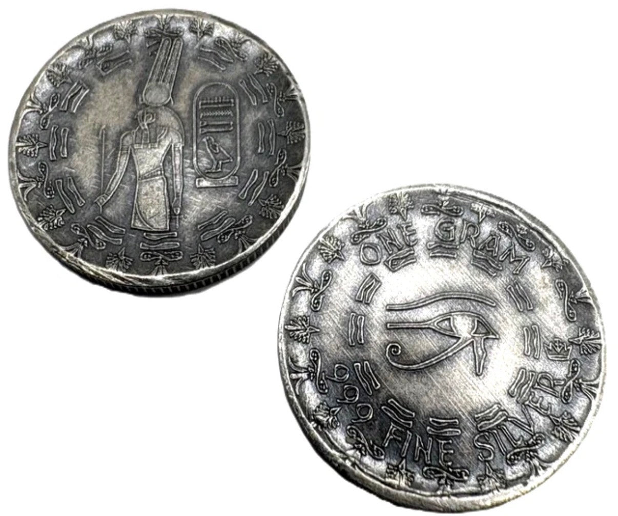 LOT 2 X 1 GRAM .999 SILVER MONARCH OLD WORLD STYLE EGYPTIAN GOD MONTU ROUNDS BU liquidbullion