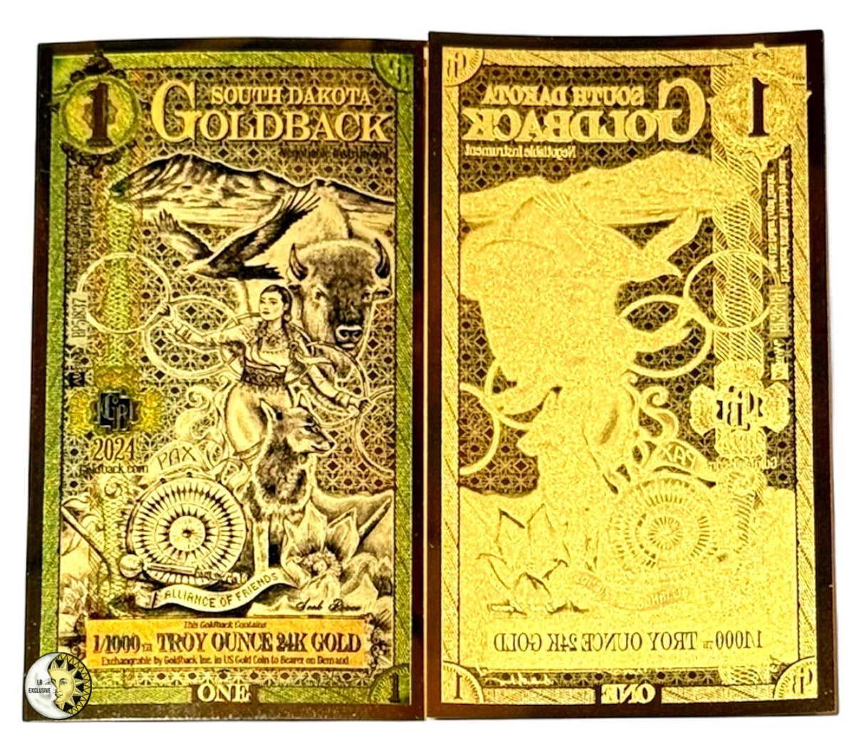 LOT 100 X 1 SOUTH DAKOTA GOLDBACK AURUM 24KT GOLD FOIL NOTE BU 1