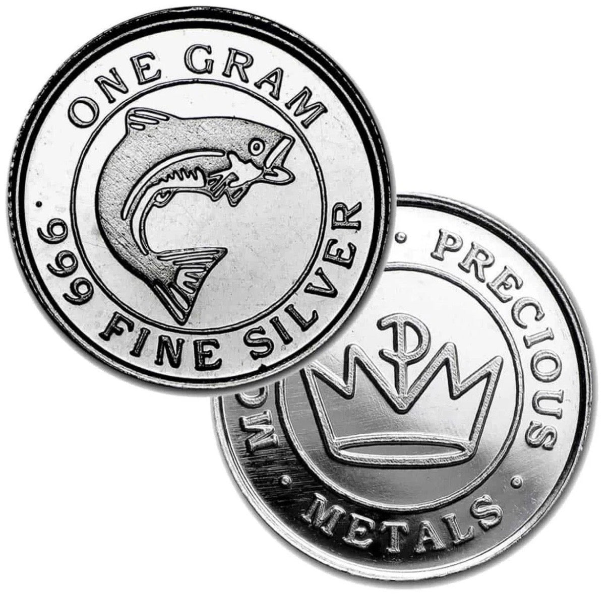 LOT 2 X 1 GRAM .999 FINE SILVER MONARCH SALMON FISH ROUNDS BU liquidbullion