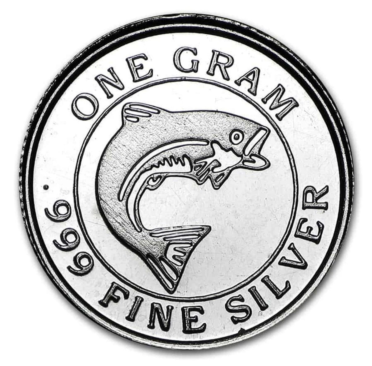 LOT 2 X 1 GRAM .999 FINE SILVER MONARCH SALMON FISH ROUNDS BU liquidbullion