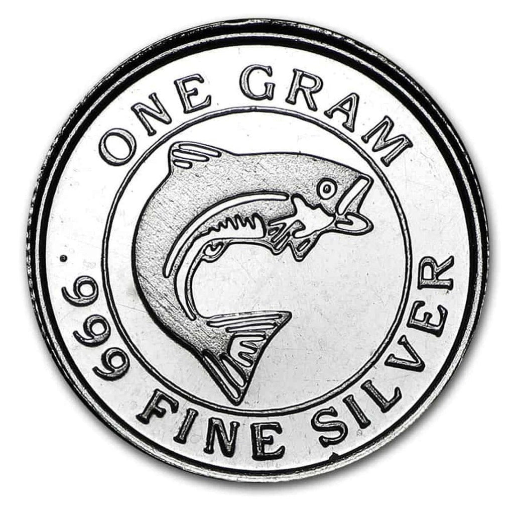 LOT 2 X 1 GRAM .999 FINE SILVER MONARCH SALMON FISH ROUNDS BU liquidbullion