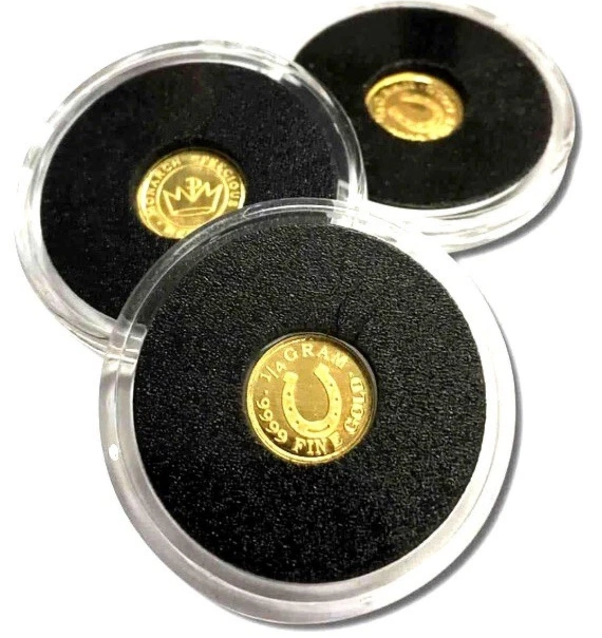 LOT X 10 MONARCH 1/4 GRAM LUCKY HORSESHOE .9999 FINE GOLD ROUNDS IN SE –  LIQUID BULLION