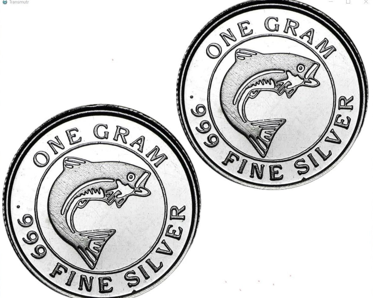 LOT 2 X 1 GRAM .999 FINE SILVER MONARCH SALMON FISH ROUNDS BU