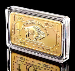 USA 24K金メッキ バッファロー 4枚セット 1 TROY OZ 24K 100 MILS .999 GOLD LAYERED BUFFALO BAR IN PROTECTIVE