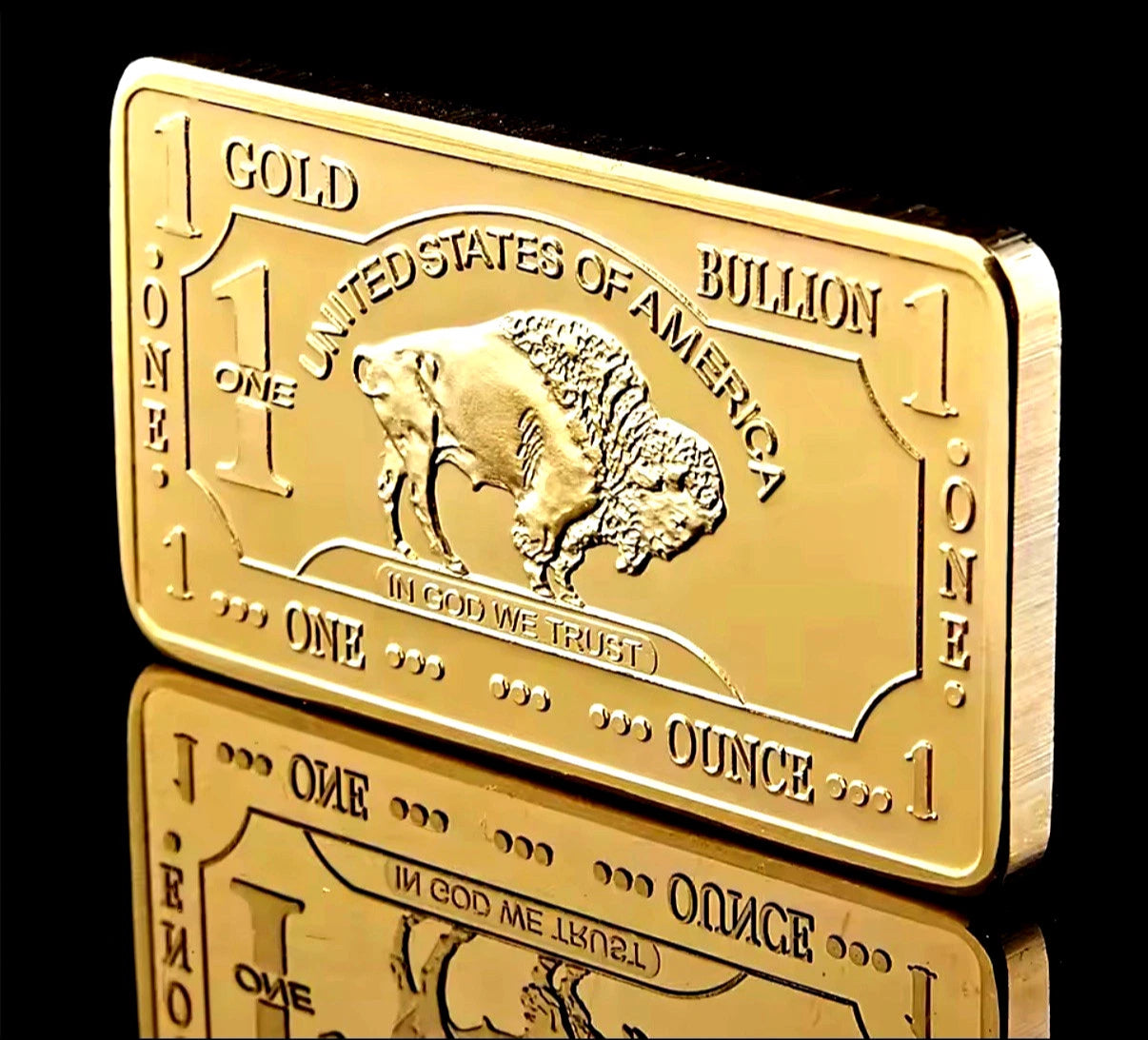 1 TROY OZ 24K 100 MILS .999 GOLD LAYERED BUFFALO BAR IN PROTECTIVE