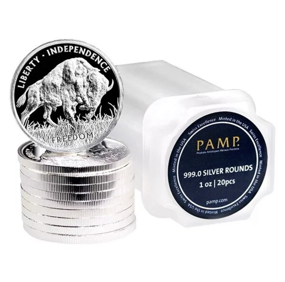 1 TROY OZ .999 FINE SILVER PAMP USA FREEDOM BUFFALO ROUND BU