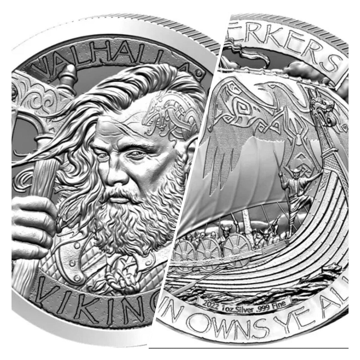 1 TROY OZ .999 FINE SILVER MASON MINT VIKING ROUND BU NEW DESIGN ...