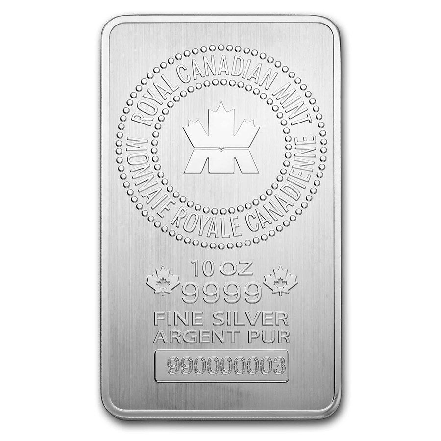 10 TROY OZ .999 FINE SILVER ROYAL CANADIAN MINT BAR CAST IGNOT BU NEW DESIGN