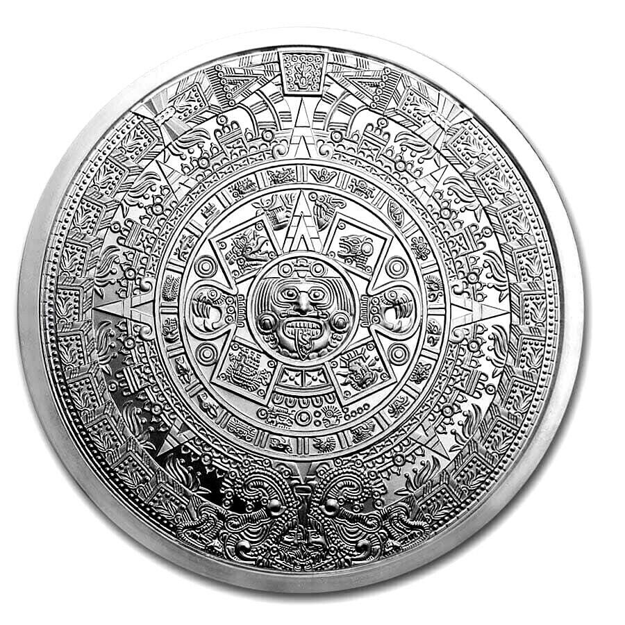 5 TROY OZ .999 FINE SILVER AZTEC CALENDER ROUND BU