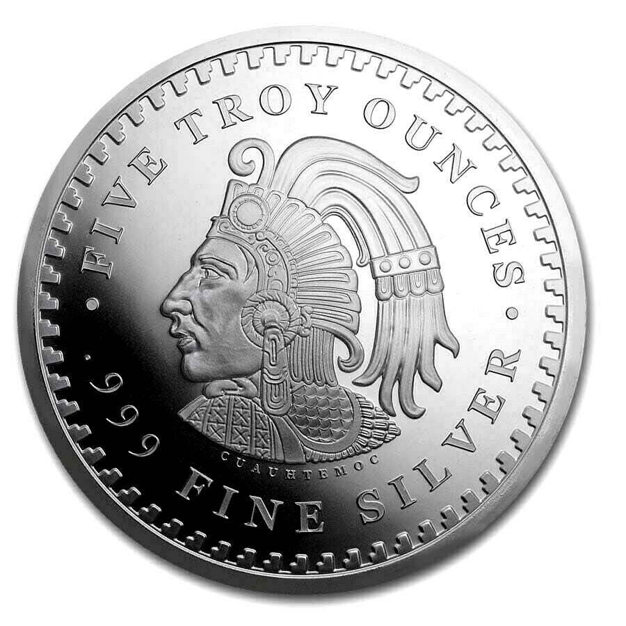 5 TROY OZ .999 FINE SILVER AZTEC CALENDER ROUND BU