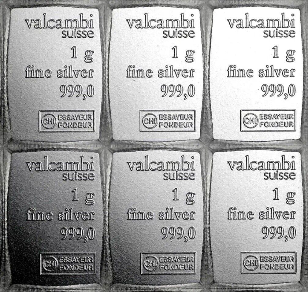 50 X 1 GRAM .999 FINE SILVER VALCAMBI COMBIBAR FROM BU SHEET OF 100