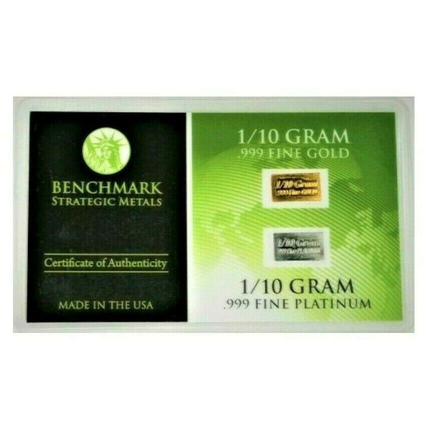 GOLD & PLATINUM COMBINATION 1/10 GRAM .999 FINE BULLION BARS - IN COA CARD