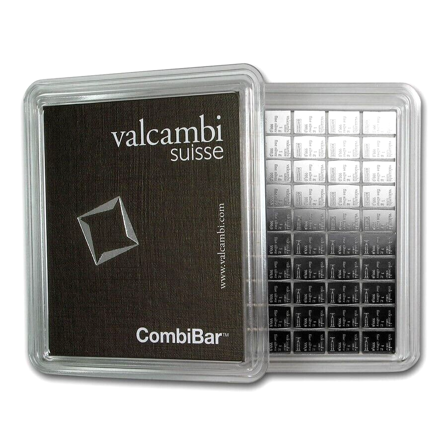 50 X 1 GRAM .999 FINE SILVER VALCAMBI COMBIBAR FROM BU SHEET OF 100
