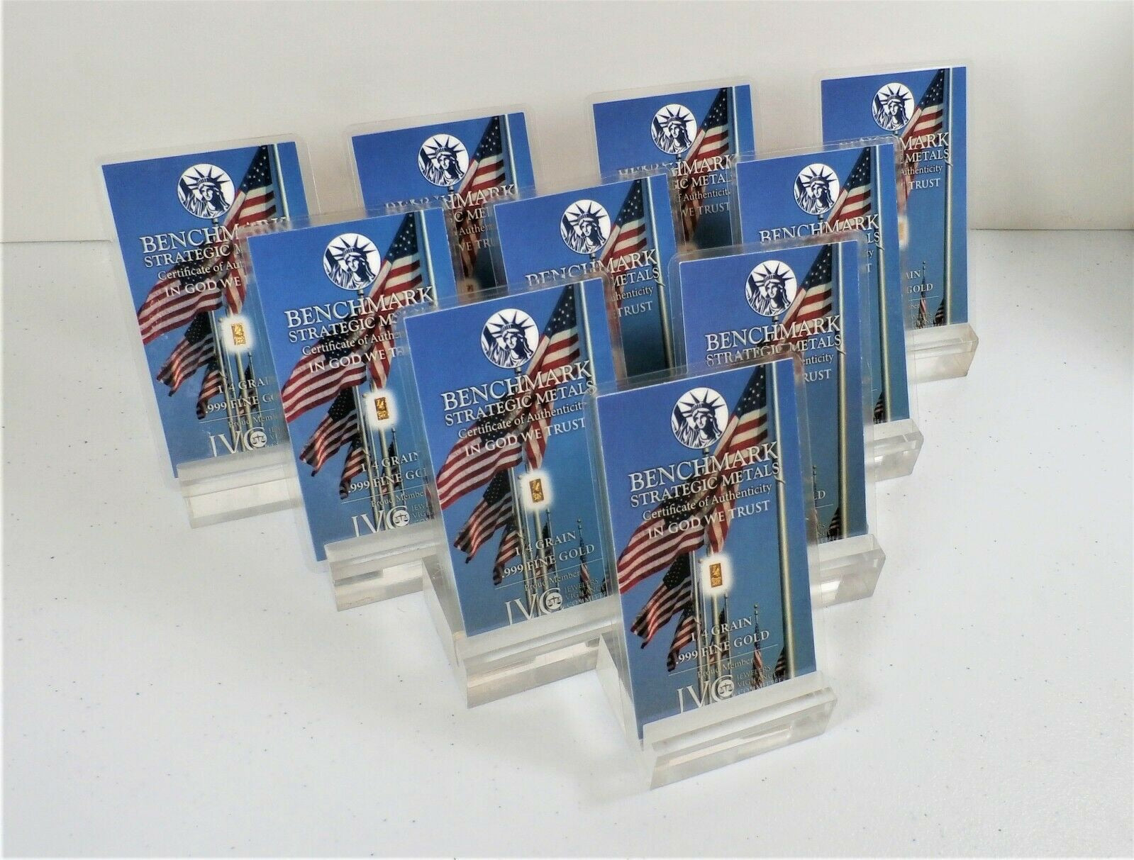 LOT 10 X 1 “STARS AND STRIPES” 1/60 GRAM .9999 FINE 24K GOLD BULLION BARS - IN COA CARD
