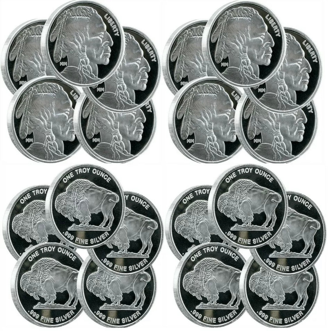 LOT 10 X 1 TROY OZ .999 FINE SILVER MASON MINT BUFFALO ROUNDS BU