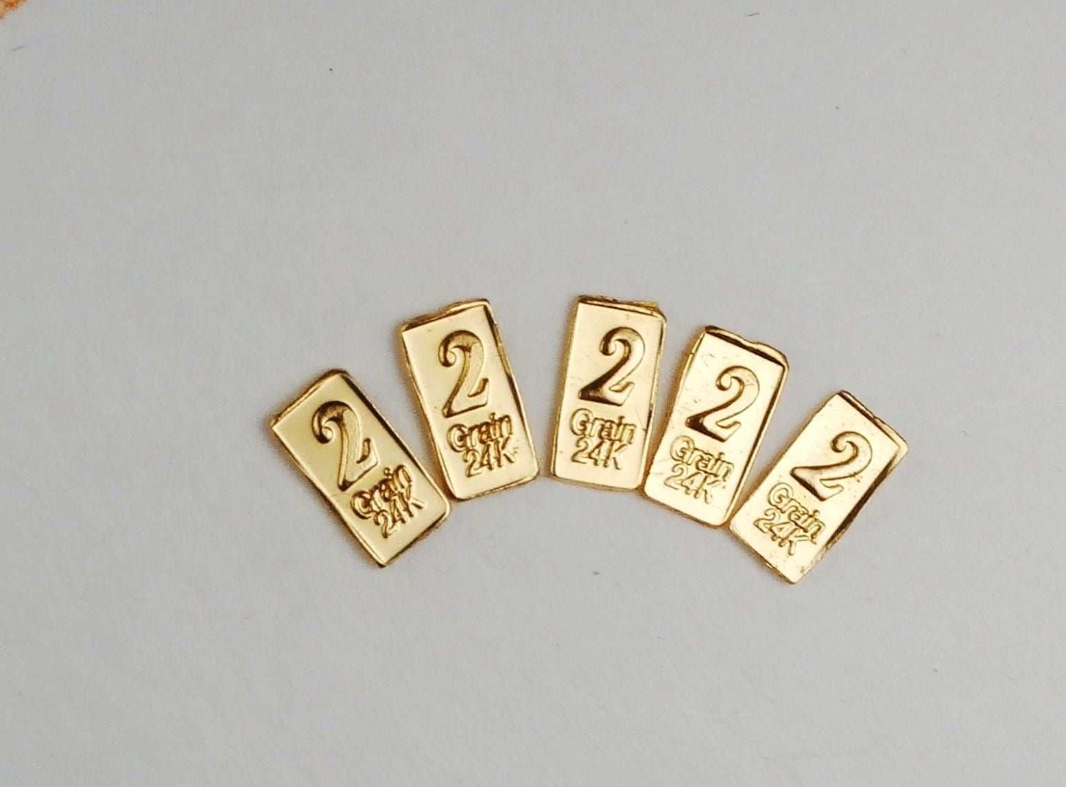 LOT 5 X 2 GRAIN .9999 FINE 24K GOLD BULLION BAR - IN COA CARD