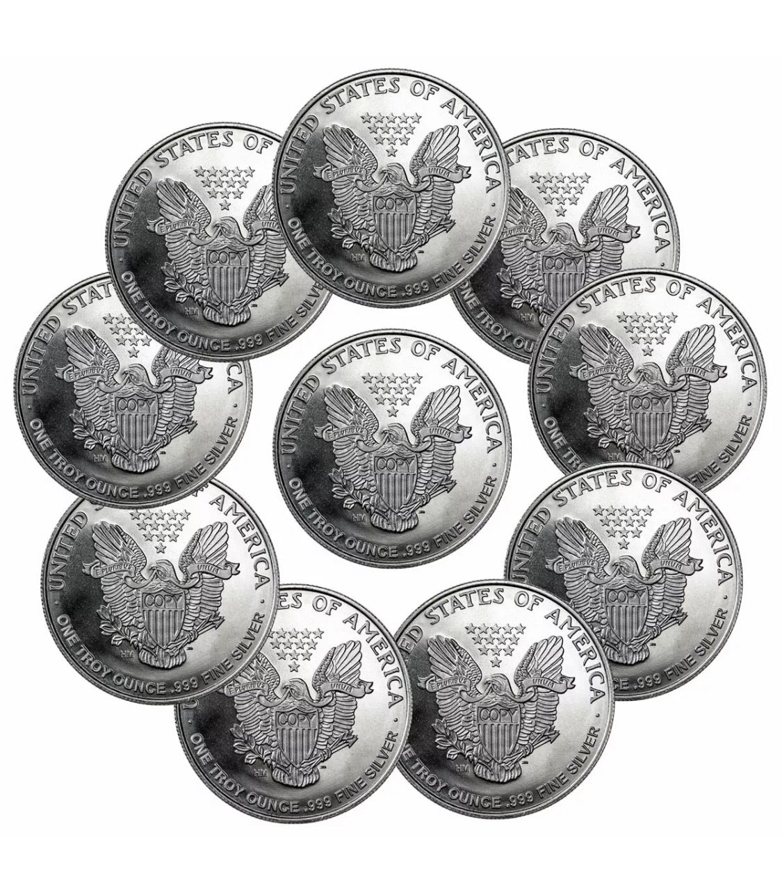 LOT 10 X 1 TROY OZ .999 FINE SILVER WALKING LIBERTY ROUNDS BU