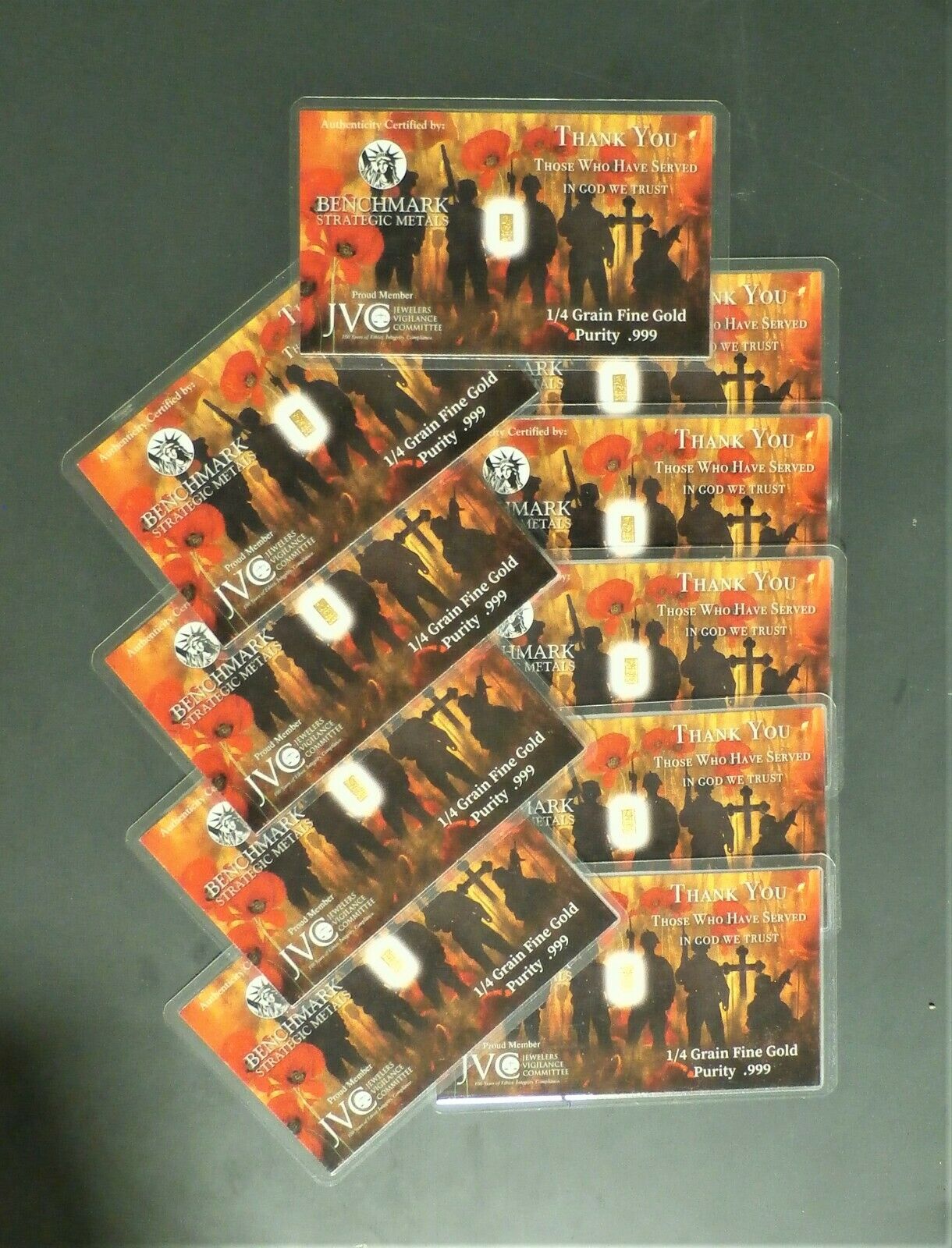 10 X 1/4 GRAIN .9999 FINE 24K GOLD BULLION BARS “THANK YOU TO THOSE WHO HAVE SERVED” - IN COA CARD