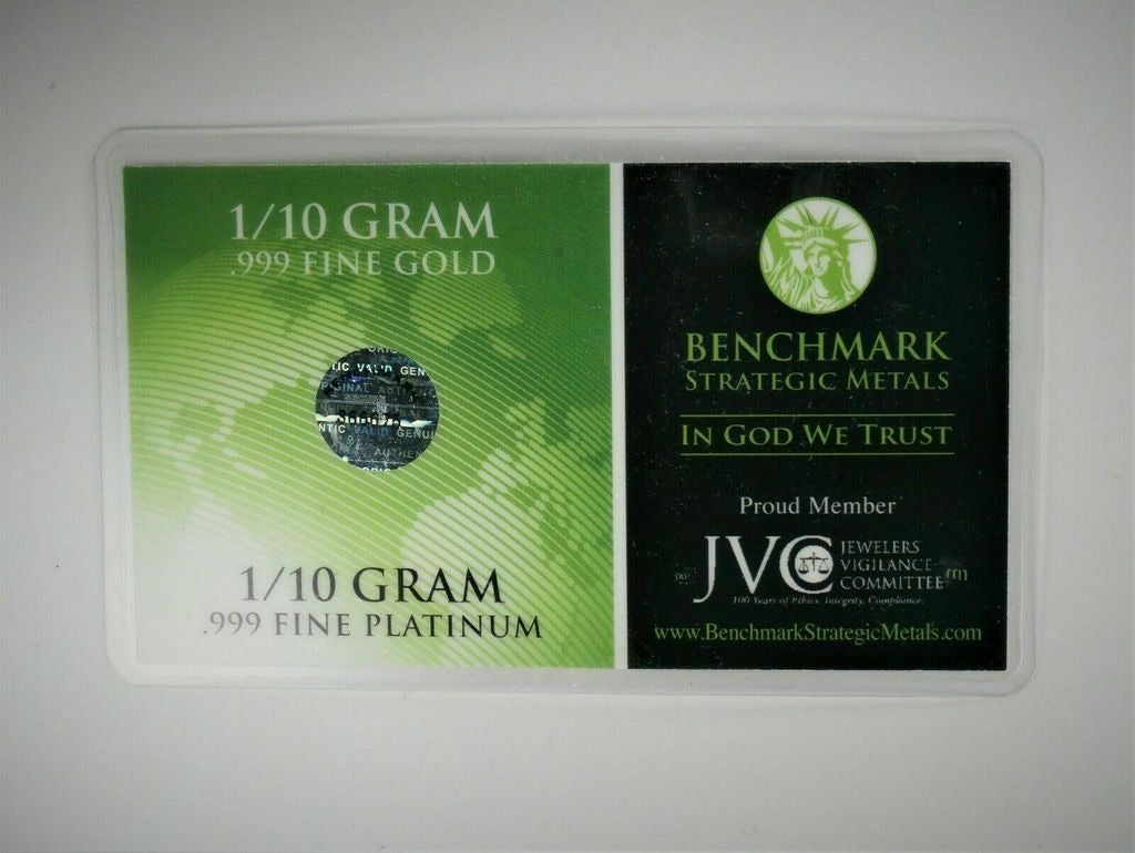 GOLD & PLATINUM COMBINATION 1/10 GRAM .999 FINE BULLION BARS - IN COA CARD
