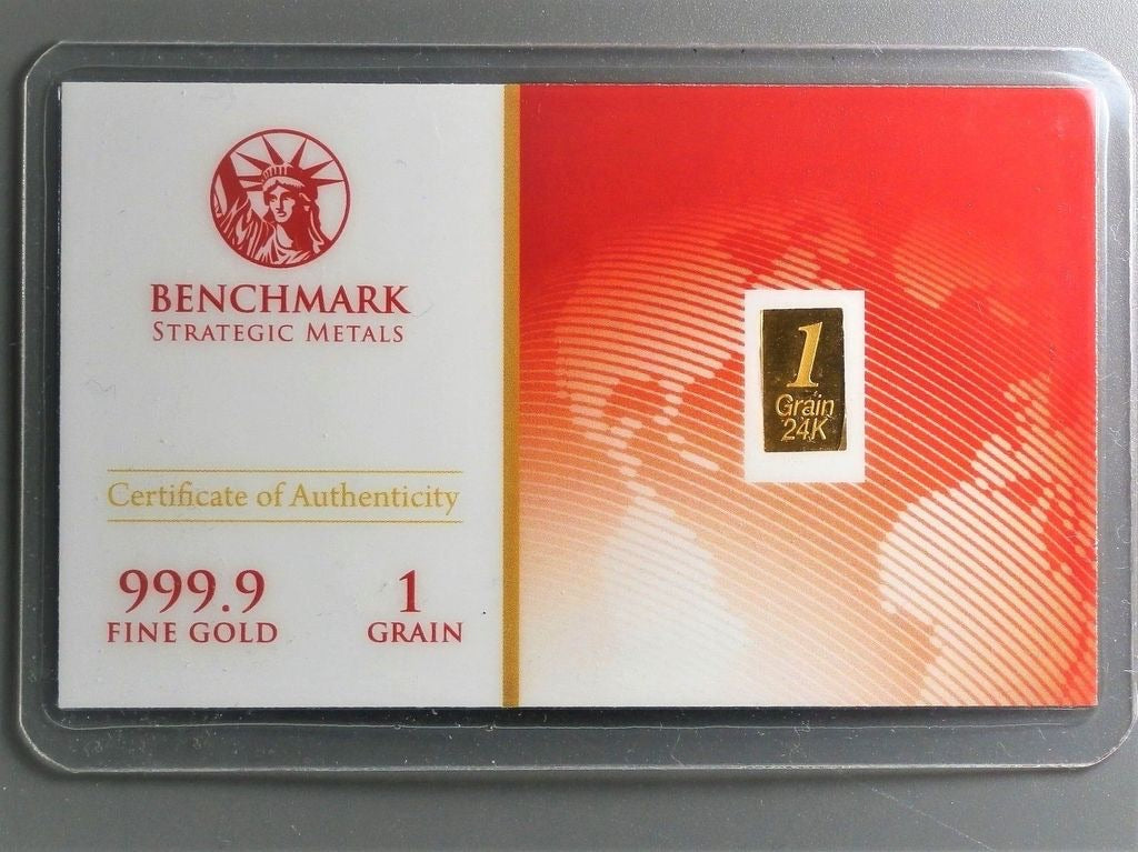 1 GRAIN .9999 FINE 24K GOLD BULLION BAR - IN COA CARD