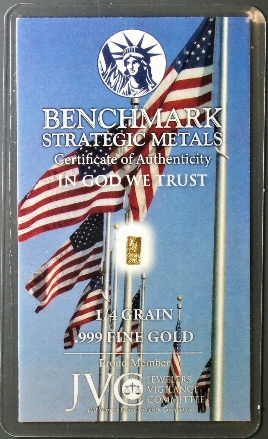 LOT 10 X 1 “STARS AND STRIPES” 1/60 GRAM .9999 FINE 24K GOLD BULLION BARS - IN COA CARD