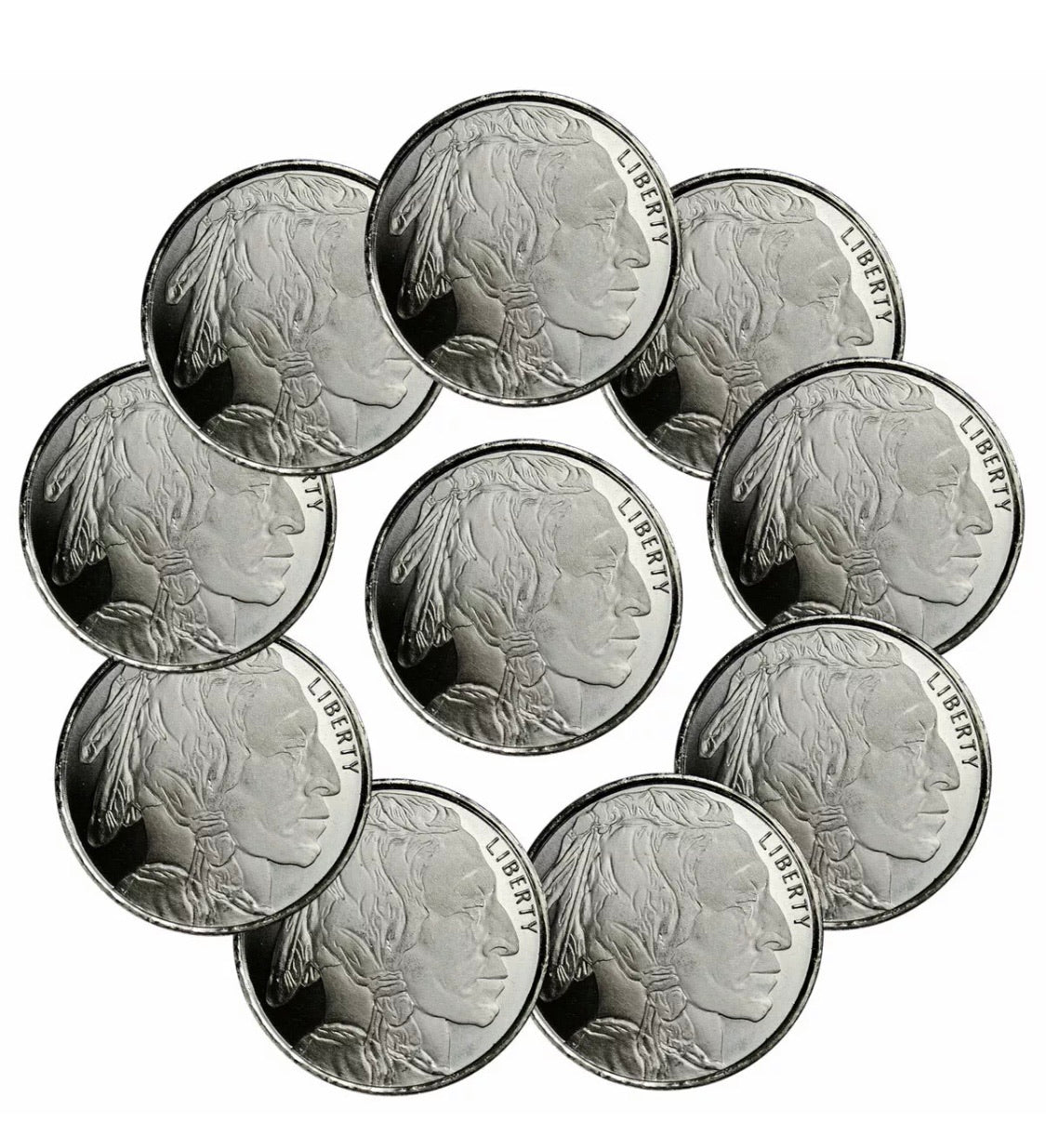 LOT 10 X 1 TROY OZ .999 FINE SILVER MASON MINT BUFFALO ROUNDS BU