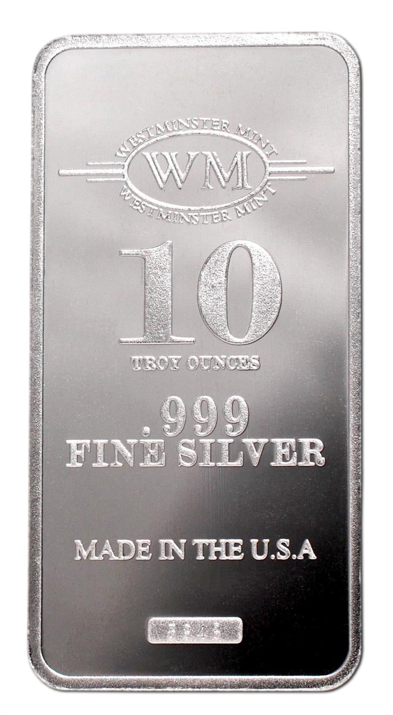 10 TROY OZ .999 FINE SILVER WESTMINSTER MINT BAR BU