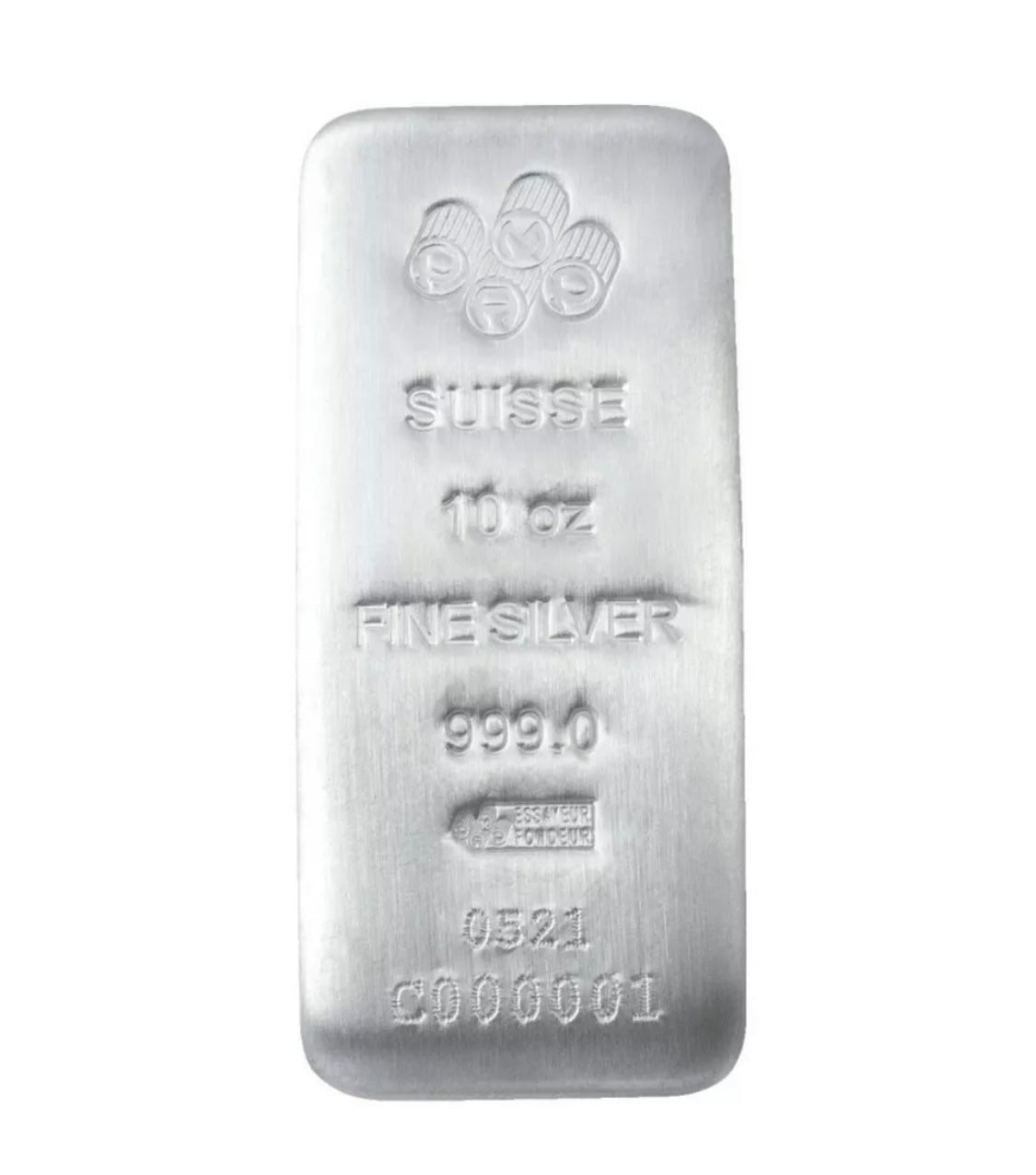 10 TROY OZ .999 FINE SILVER PAMP SUISSE BAR CAST IGNOT BU
