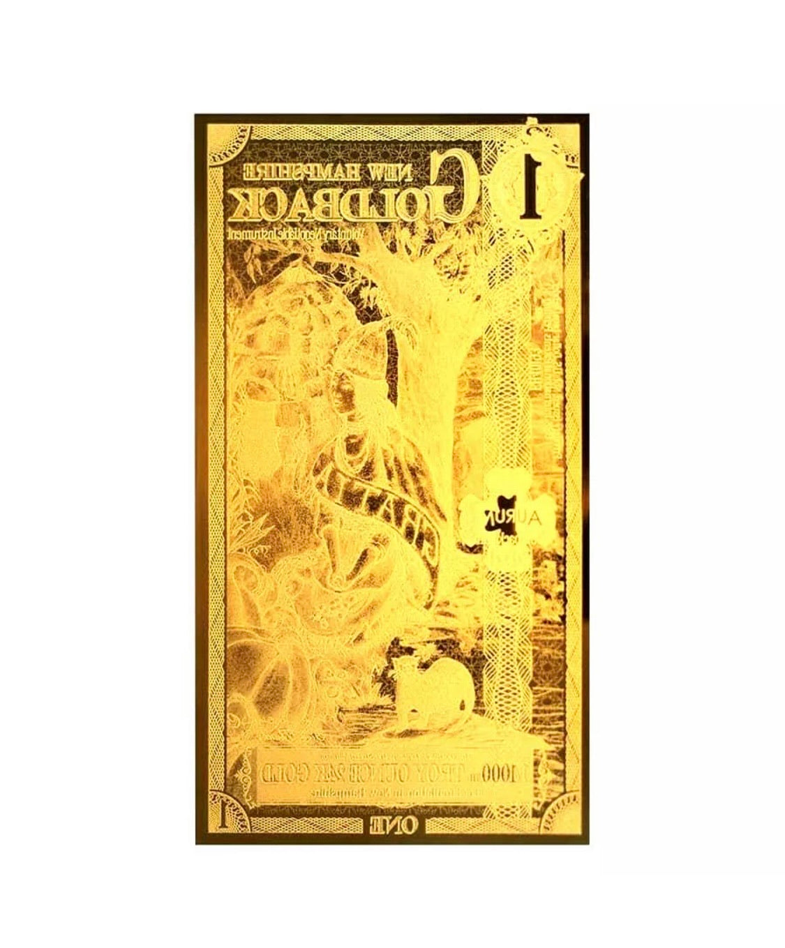 LOT 2 X 1 NEW HAMPSHIRE GOLDBACK AURUM 24KT GOLD FOIL NOTE BU 1/1000TH OZ .999 FINE GOLD