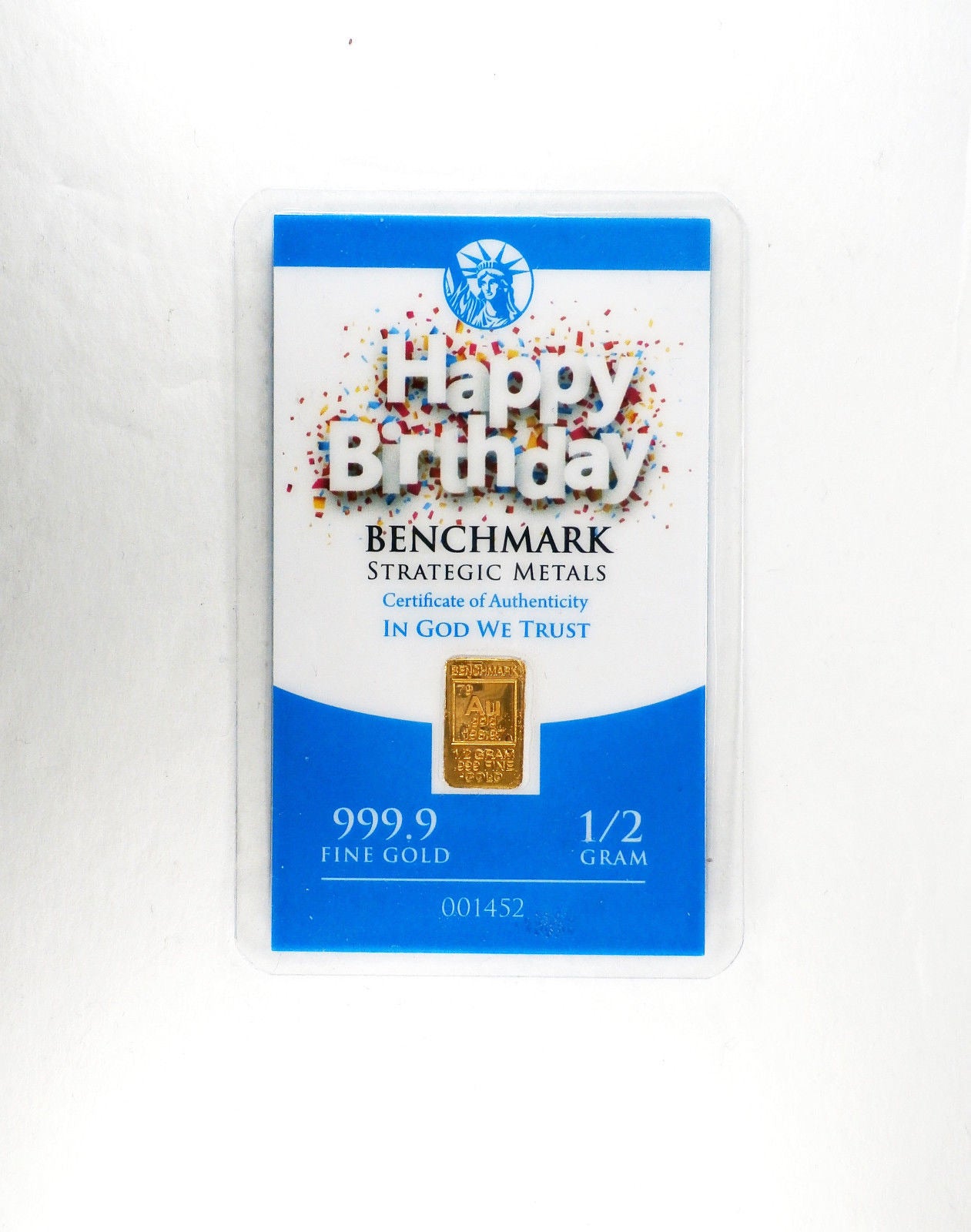 “HAPPY BIRTHDAY” 1/2 GRAM .999 FINE 24K GOLD BULLION BAR - IN COA CARD