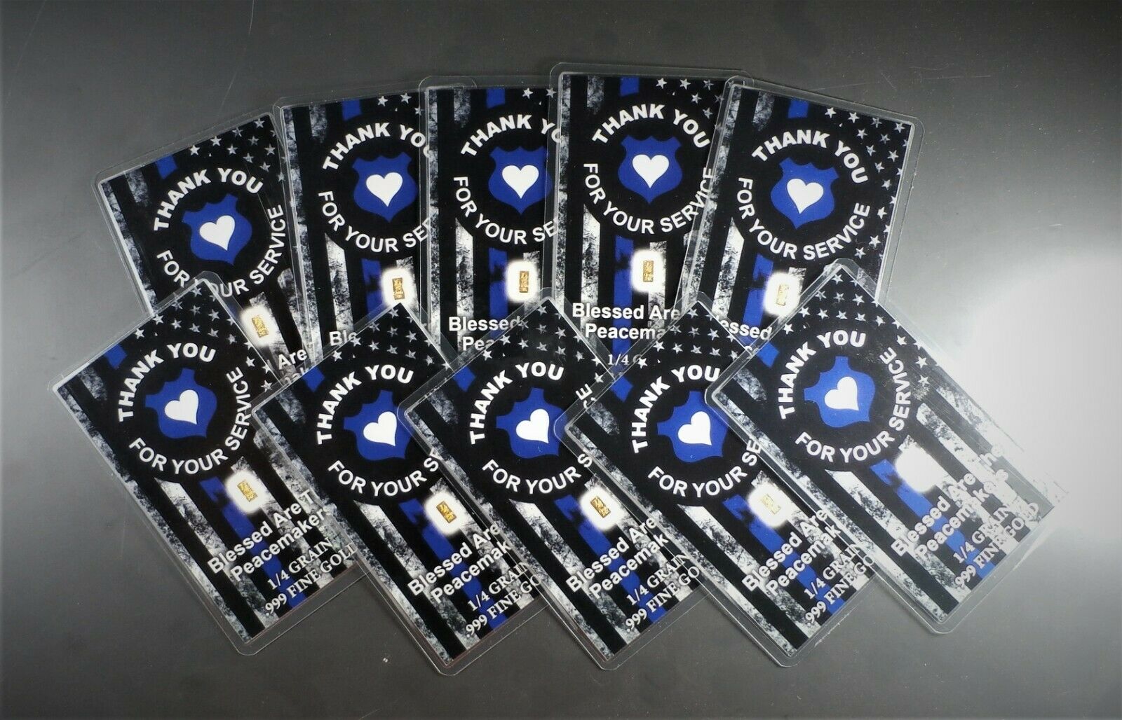 LOT 10 X 1/4 GRAIN .9999 FINE 24K GOLD BULLION BARS “THIN BLUE LINE LAW ENFORCEMENT” - IN COA CARD