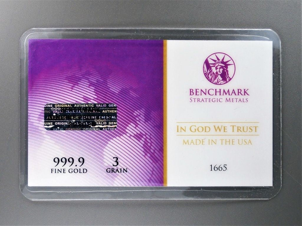 3 GRAIN .9999 FINE 24K GOLD BULLION BAR - IN COA CARD